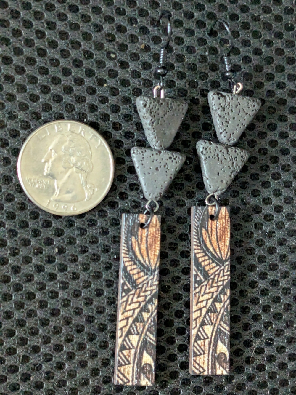 Black and Tan Tribal Triangle Drop Earrings - Picture 2 of 5